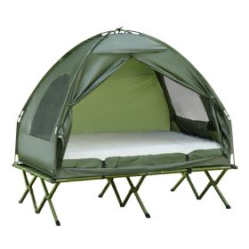 Outsunny 2-Person Foldable Camping Cot, Portable Outdoor w/ Bedspread & Thick Air Mattress, 4-In-1 Elevated Camping Bed Tent for Hiking, Picnic,