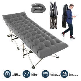 1Pc Folding Camping Cot Portable Sleeping Camping Bed Collapsible Travel Camp Cots Guest Bed Cot With 2-Sided Soft Pad 440LBS Max Load (Color: grey)